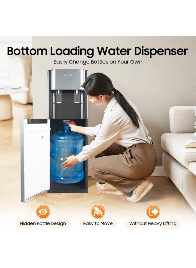 ET-LIFE Bottom Loading Water Dispenser, Stainless Steel Water Dispenser Hot & Cold Water, 5 Gallon Freestanding Water Cooler Easy Bottle Load 13-15℃/55.4-59℉; ＞90℃/194℉(Dark Gray) - Image 2